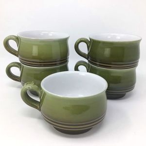 Denby Painter’s Pallet Green (retired) Stoneware coffee/tea mugs x5